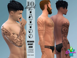 Sims 4 — Mehndi Right Arm by SimmieV — A set of three individually designed Mehndi right arm tattoo sleeves in black,