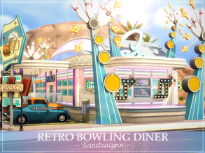 Sims 4 — Retro Bowling Diner by Xandralynn — A stylized, mobile diner that includes two bowling lanes. Lot type: Bar Lot
