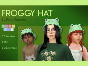 Sims 4 — Froggy Hat (Teen-Elder) by feralpoodles — A super cute little crocheted Froggy bucket hat!! This is the version