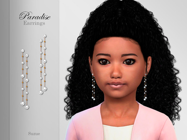 Sims 4 — Paradise Earrings Child by Suzue — -New Mesh (Suzue) -4 Swatches -For Female (Child) -HQ Compatible