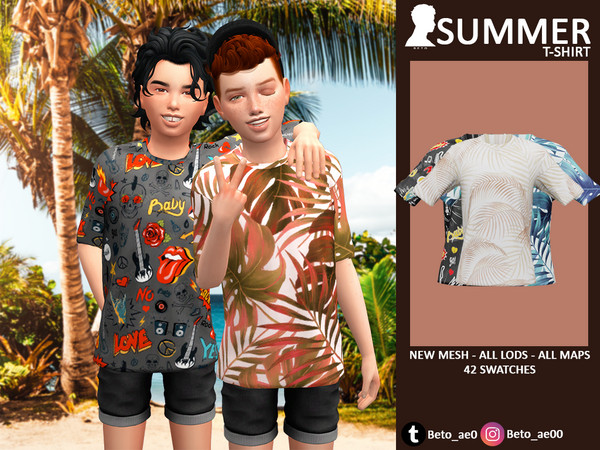 Sims 4 — Summer Child Version (T-Shirt) by Beto_ae0 — Kids summer shirt, hope you like them - 42 colors - Child - Custom