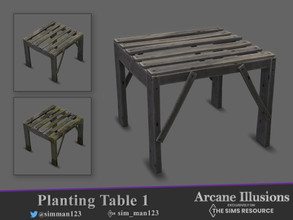 Sims 4 — Greenhouse Table by sim_man123 — An old, warped wooden table that has seen countless years of gardening use.