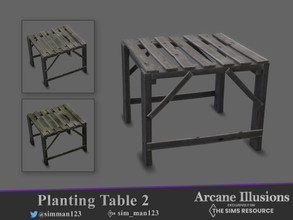 Sims 4 — Greenhouse Table 2 by sim_man123 — An old, warped wooden table that has seen countless years of gardening use.