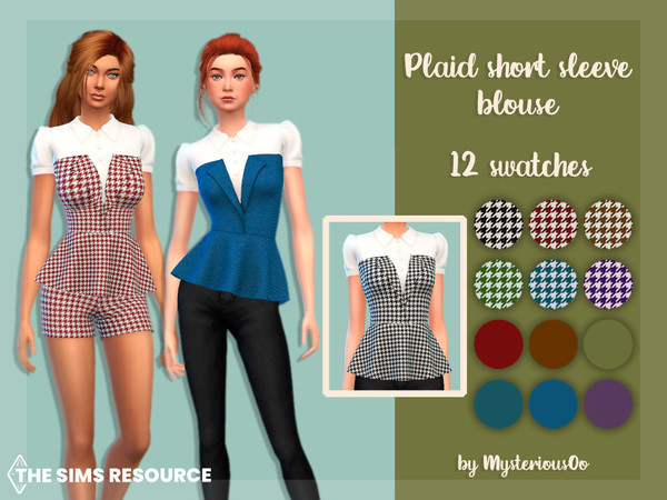 Sims 4 — Plaid short sleeve blouse by MysteriousOo — Plaid short sleeve blouse in 12 colors 12 Swatches; Base Game
