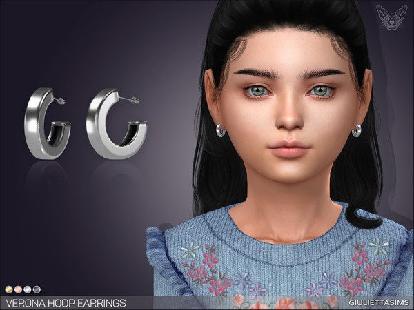 Sims 4 — Verona Hoop Earrings For Kids by feyona — Thick hollow mini half-hoop earrings for kids come in 4 colors of