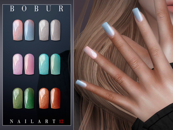 Sims 4 — Nails 12 by Bobur2 — Square shaped nails for female 16 colors HQ compatible nails have a different design on