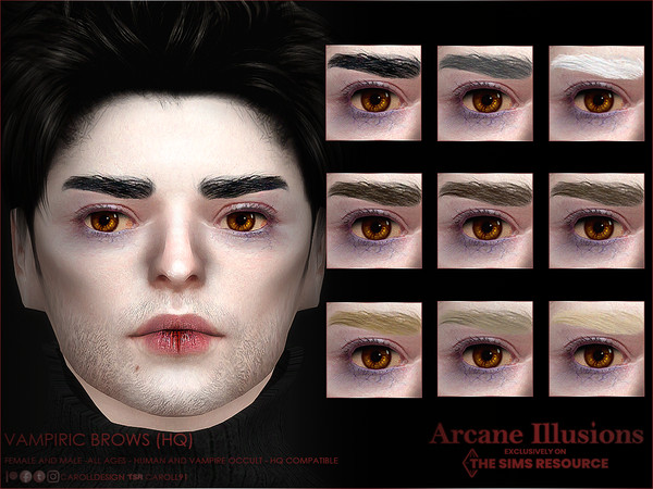 Sims 4 — Arcane Illusions Vampiric Brows by Caroll912 — A 9-swatch, bushy vampire brows in shades of black, brown, grey,