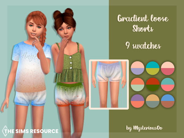 Sims 4 — Gradient loose shorts by MysteriousOo — Gradient loose shorts for kids in 9 colors 9 Swatches; Base Game