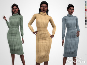 Sims 4 — Irmelin Dress by Sifix2 — A knitted knee-length turtleneck dress in 10 colors for teen, young adult and adult