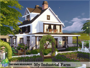 Sims 4 — My Industrial Farm  NO CC by Bozena — It has a small pond for fishing. There are two animal barns, one chicken