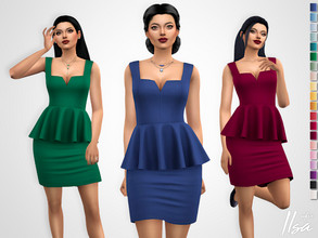 Sims 4 — Ilsa Dress by Sifix2 — A short square neck peplum cocktail dress available in 20 colors for teen, young adult