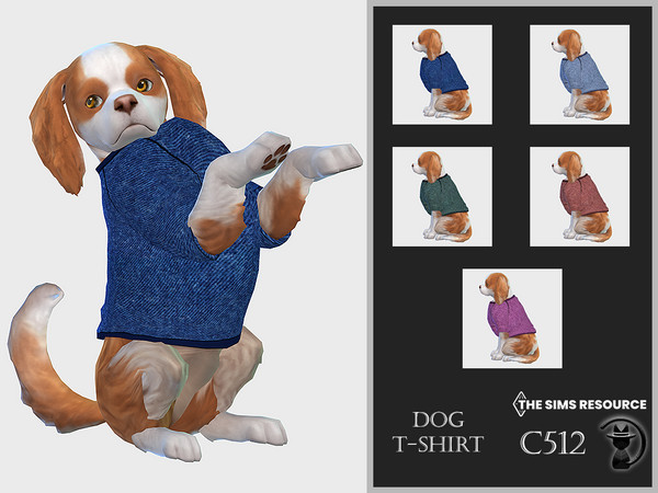 Sims 4 — Dog T-shirt C512 by Daph's — 5 Swatches Compatible with HQ mod Works with all of skins Custom Thumbnail All Lods