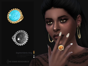 Sims 4 — Septembris ring by sugar_owl — Big female ring with a gemstone and metal pearls. Available in different metal