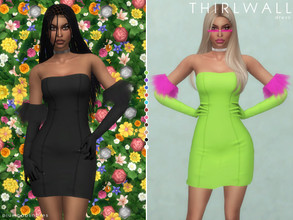 Sims 4 — THIRLWALL | dress by Plumbobs_n_Fries — Bodycon dress with fur trim gloves Inspired by Jade Thirlwall New Mesh