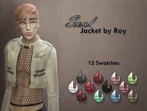 Sims 4 — Soul Jacket by RoyIMVU — Cropped leather jacket with fishnet top underneath. It features the word
