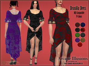 Sims 4 — Arcane Illusions Drusilla Dress by Harmonia — New mesh / All Lods 9 Swatches Please do not use my textures.