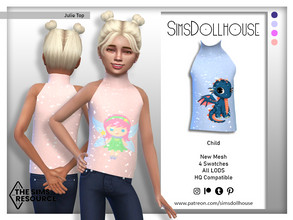 Sims 4 — Julie Top by SimsDollhouse — Sparkling top with cartoons for Sims 4 children. Cartoons include a mermaid, fairy,