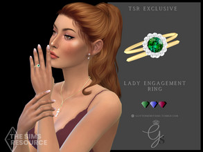 Sims 4 — Lady Engagement Ring by Glitterberryfly — A diamond engagement ring with a feature stone and two wedding bands. 
