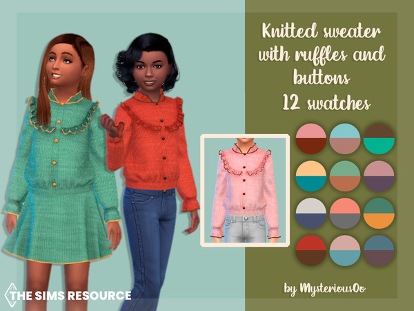 Sims 4 — Knitted sweater with ruffles and buttons by MysteriousOo — Knitted sweater with ruffles and buttons for kids in