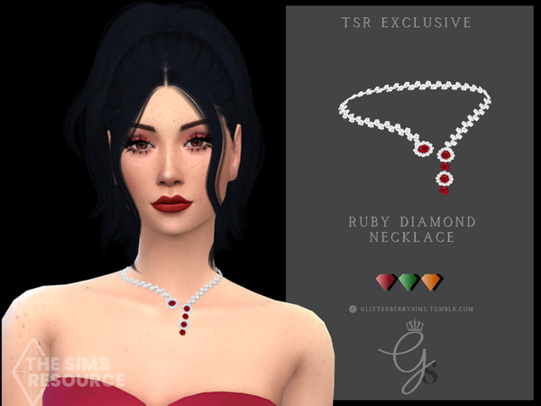 Sims 4 — Ruby Diamond Necklace by Glitterberryfly — A diamond necklace that features a few different ruby stones