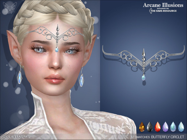 Sims 4 — Arcane Illusions - Butterfly Circlet (hat category) by feyona — This delicate butterfly circlet with a briolette