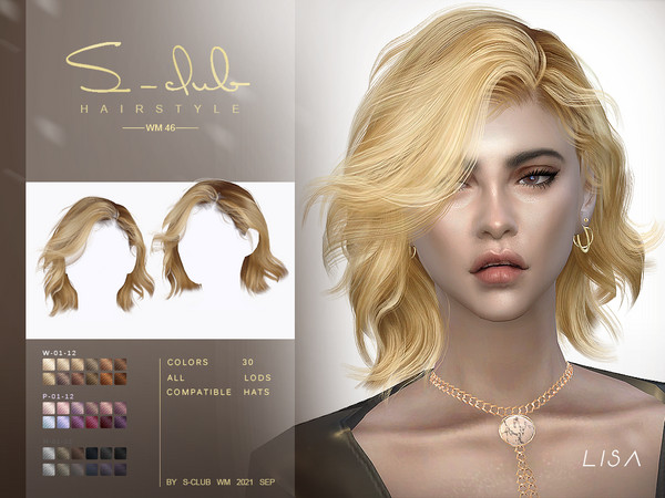Sims 4 — Short wavy hair (Lisa) by S-Club — Short wavy hair, 30 colors, hope you like, thank you!
