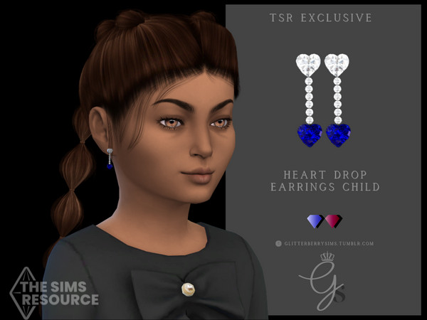 Sims 4 — Heart Drop Earrings- CHILD by Glitterberryfly — Child version of the heart drop earrings