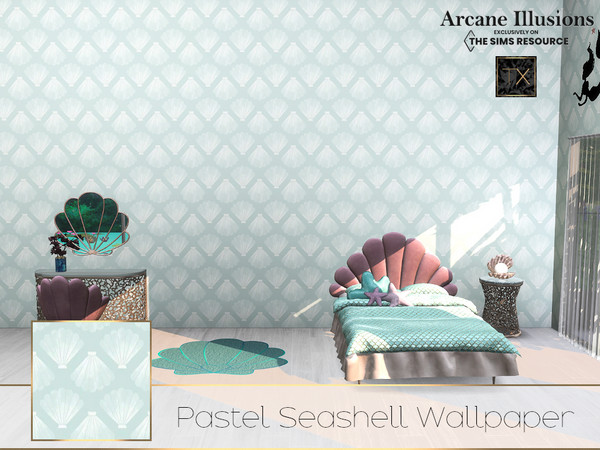 Sims 4 — Arcane Illusions - Pastel Seashell Wallpaper by theeaax — A beautiful Mermaid Scale wallpaper 4 Color swatches