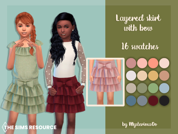 Sims 4 — Layered skirt with bow by MysteriousOo — Layered skirt with bow for kids in 16 colors 16 Swatches; Base Game