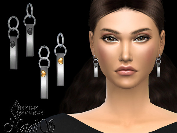 Sims 4 — Metal bar with heart earrings by Natalis — Metal bar with heart earrings. 7 color options. Female teen-elder. HQ
