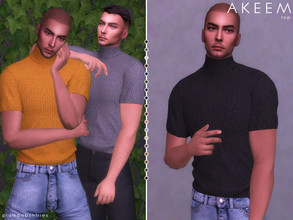 Sims 4 — AKEEM | top by Plumbobs_n_Fries — High neck, short sleeve knitted top New Mesh HQ Texture Male | Teen - Elders