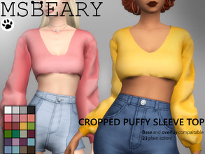 Sims 4 — Cropped Puffy Sleeve Top by MsBeary — Enjoy this little top! (: 23 COLORS