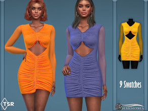 Sims 4 — Ruched Mesh Long Sleeve Cutout Mini Dress by Harmonia — Mesh by Harmonia 9 Swatches Please do not use my