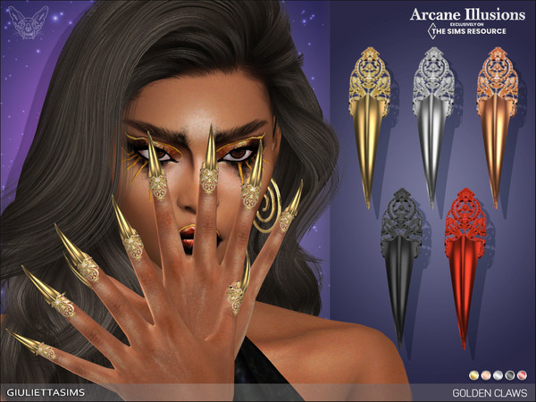 Sims 4 — Arcane Illusions - Golden Claws by feyona — Golden Claws for your fancy witches come in 5 colors of metal: