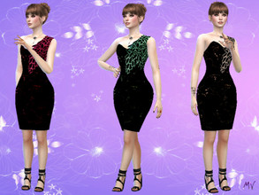 Sims 4 — Basic Black Dress by MeuryVidal — A basic black model with colorful accents for formal and simple parties.