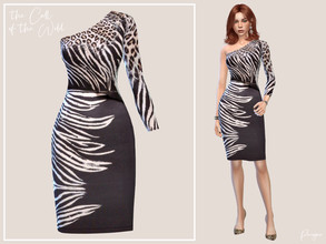 Sims 4 — TheCallOfTheWild by Paogae — One-shoulder dress, knee length, only one swatch, animalier pattern ... to feel the