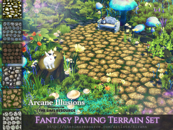 Sims 4 — Arcane Illusions - Fantasy Paving Terrain Set by Rirann — Fantasy Paving Terrain paints with stones and moss