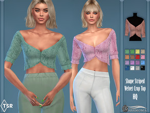 Sims 4 — Shape Striped Velvet Crop Top by Harmonia — New mesh / All Lods 16 Swatches Please do not use my textures.