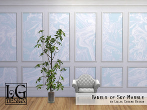 Sims 4 — Panels of Sky by LilliaGreene — A series of sky-blue marble panels in white woodwork. 