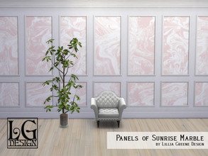 Sims 4 — Panels of Sunrise by LilliaGreene — A series of sunrise-pink marble panels in white woodwork.