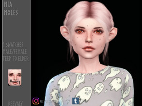Sims 4 — Mia Moles by Reevaly — 1 Swatches. Teen to Elder. Male an Female. Works with all Skins and Overlays. Base Game