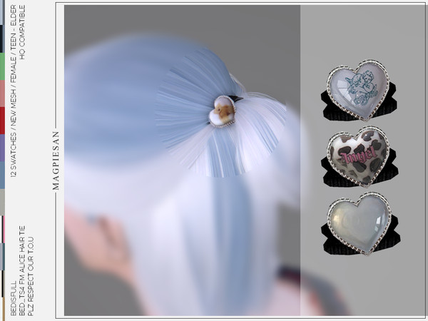 Sims 4 — Alice Hair Tie by magpiesan — Hair ties with cute heart-shaped decorations in 12 swatches. It only compatible
