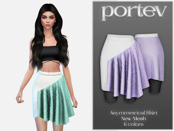 Sims 4 — Asymmetrical Skirt by portev — New Mesh 6 colors All Lods For female Teen to Elder