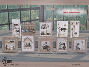 Sims 4 — Stone Cats by soloriya — A set of table decor with 3D stones. Has 4 color palettes, includes 10 objects.