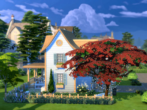 Sims 4 — Blue Cottage no CC by sgK452 — Charming blue cottage for a couple with a child. Vegetable garden and henhouse.