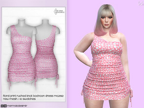 Sims 4 — Floral Print Ruched Knot Bodycon Dress MC292 by mermaladesimtr — New Mesh 10 Swatches All Lods Teen to Elder For