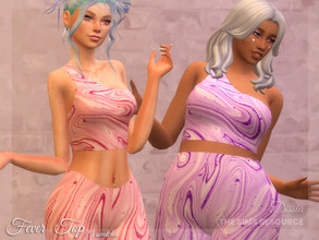 Sims 4 — Fever Top by Dissia — One sleeve short top in groovy waves pattern Available in 13 swatches