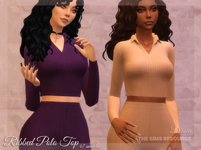 Sims 4 — Ribbed Polo Top by Dissia — Long sleeves polo ribbed short top with collar Available in 47 watches
