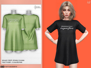 Sims 4 — Slogan Tshirt Dress MC293 by mermaladesimtr — New Mesh 5 Swatches All Lods Teen to Elder For Female