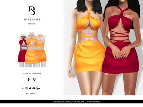 Sims 3 — Underbust Crossover Strap Satin Mini Dress by Bill_Sims — This mini dress features a knotted halter neck